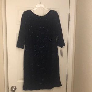 Ronni Nicole Navy Blue Asymmetric Tiered Lace Sheath Dress size 12